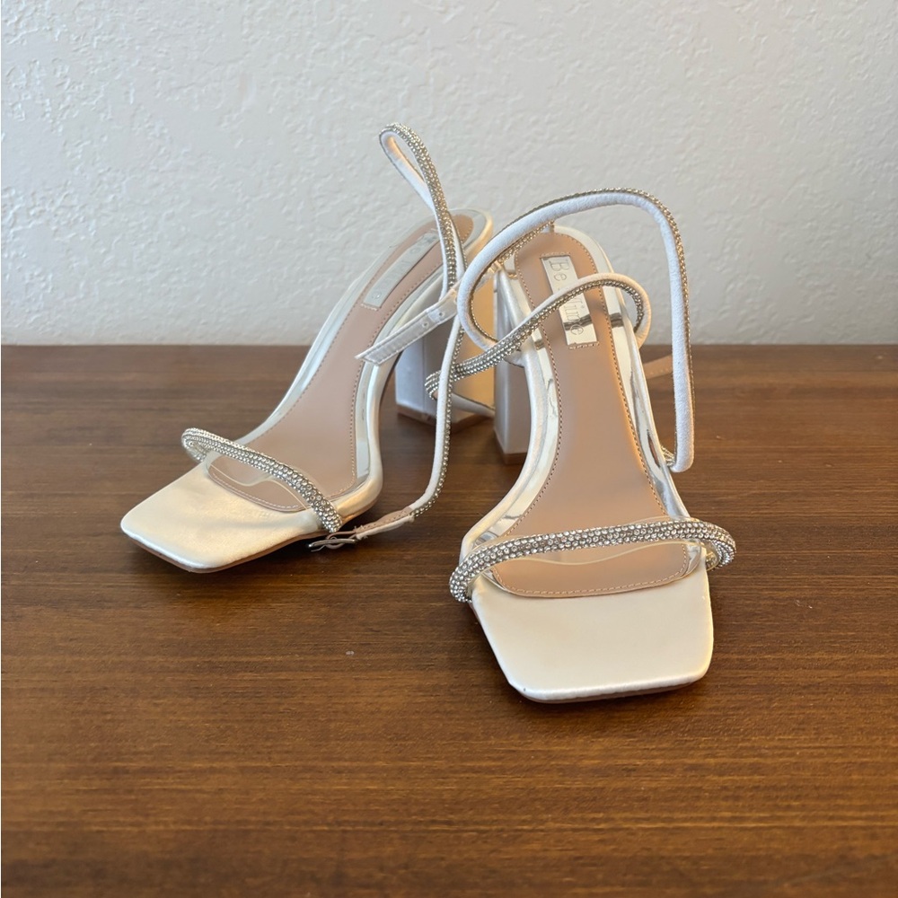 Never Worn - Be Mine Bridal Satin Heels with Crystal Straps